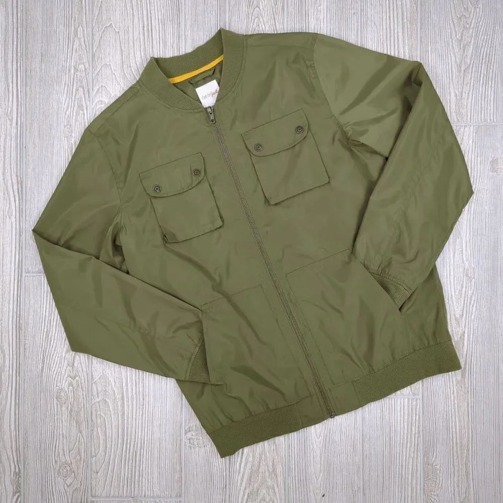 Cat & Jack Army Green Bomber Jacket Full Zip Pockets Boys XL Size 16